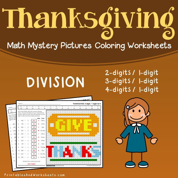 Thanksgiving Division Mystery Pictures Coloring Worksheets ...