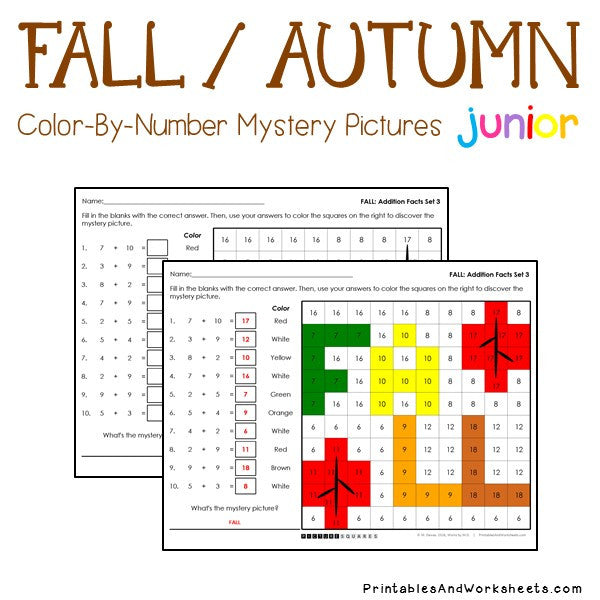 fall-autumn-addition-facts-color-by-number-printables-worksheets