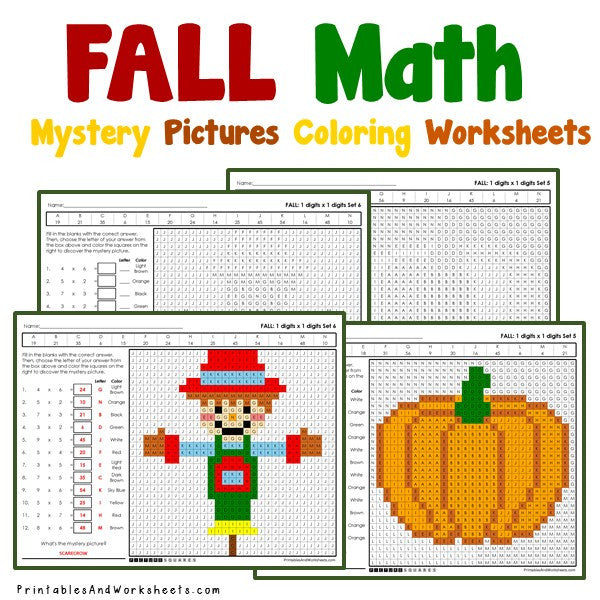  Fall Autumn Multiplication Coloring Worksheets Printables Worksheets 