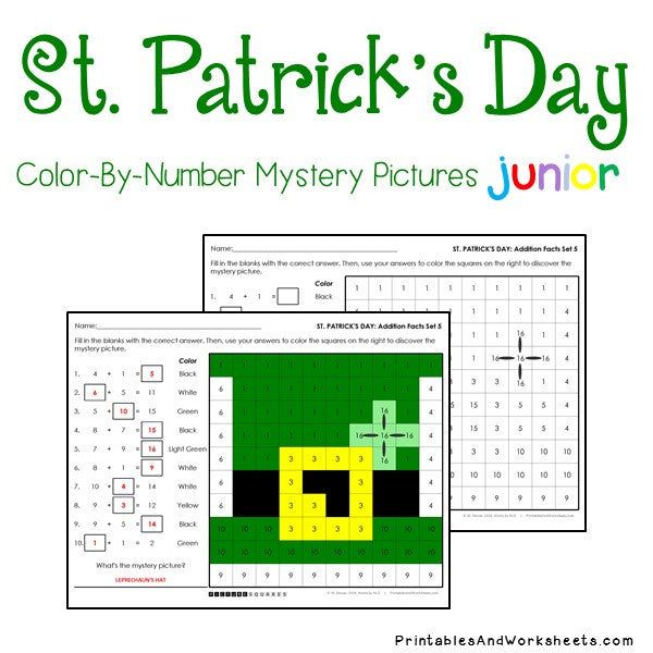 st-patrick-s-day-addition-facts-color-by-number-printables-worksheets