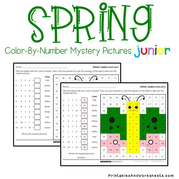 spring-addition-facts-color-by-number-printables-worksheets