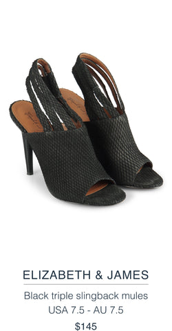 ELIZABETH & JAMES  Black triple slingback mules