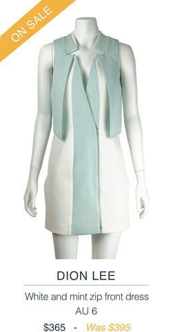 DION LEE  White and mint zip front dress