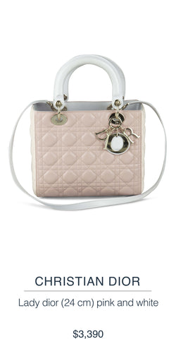 CHRISTIAN DIOR  Lady dior (24cm) pink and white handbag