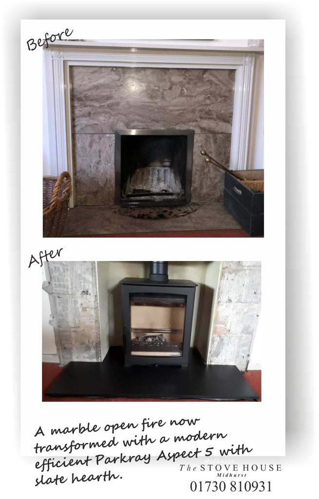 Parkray Aspect 5 Woodburning Stove Supplied and installed by The Stove House, between Chichester and Haslemere. 01730 810931