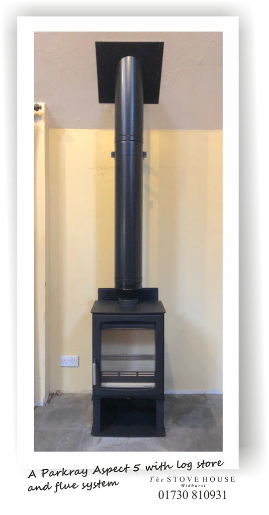 Parkray Aspect 5 with log store Woodburning Stove Supplied and installed by The Stove House, between Chichester and Haslemere. 01730 810931