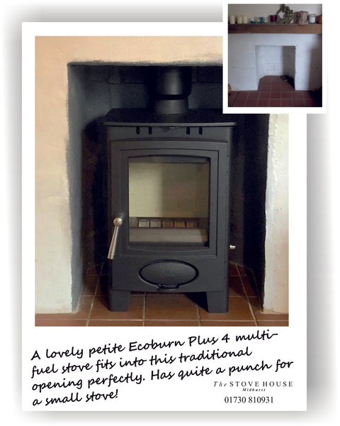 Arada Ecoburn Plus 4 Woodburning Stove Supplied and installed by The Stove House, between Chichester and Haslemere. 01730 810931