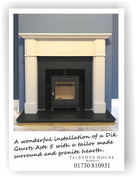 Dik Geurts Aste 5 Low Woodburning Stove Supplied and installed by The Stove House, between Chichester and Haslemere. 01730 810931