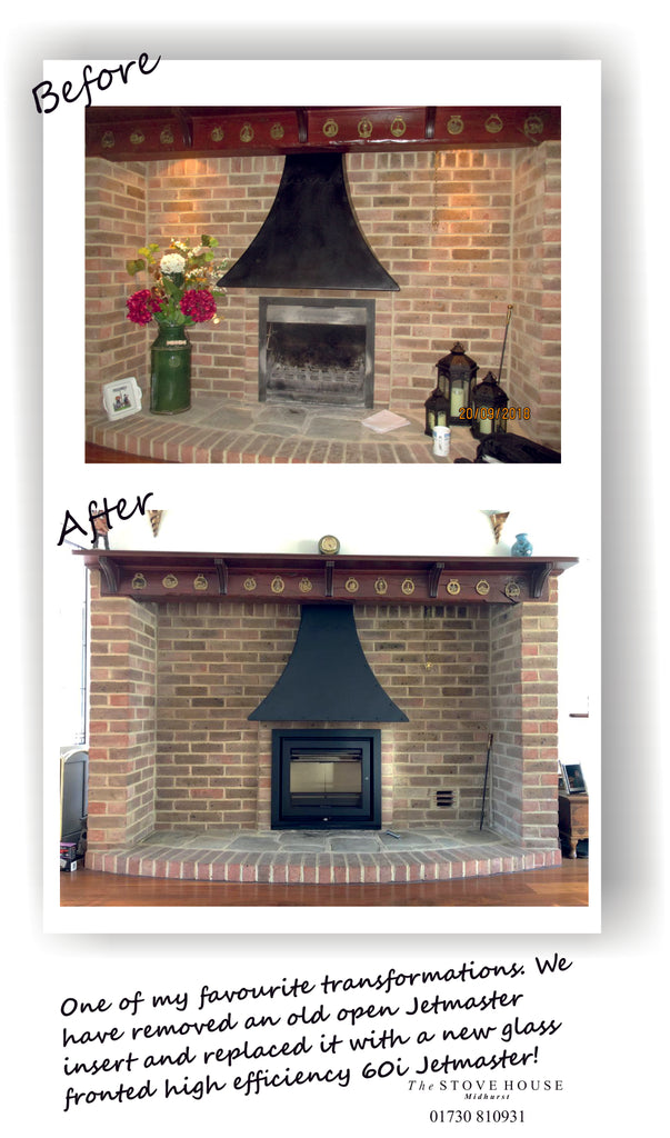 Jetmaster 60i Inset Woodburning Insert Cassette Stove Supplied and installed by The Stove House, between Chichester and Haslemere. 01730 810931
