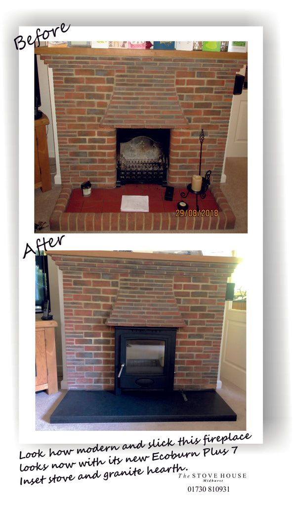Arada Ecoburn Plus Inset 7 Woodburning Stove Supplied and installed by The Stove House, between Chichester and Haslemere. 01730 810931