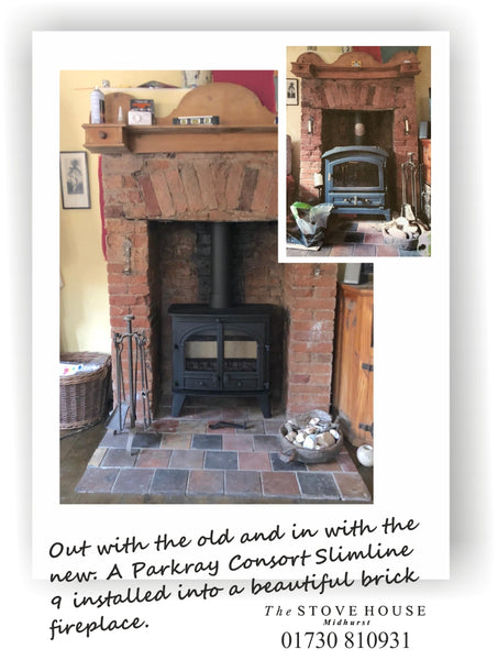 Parkray Consort 9 slimline Woodburning Stove Supplied and installed by The Stove House, between Chichester and Haslemere. 01730 810931