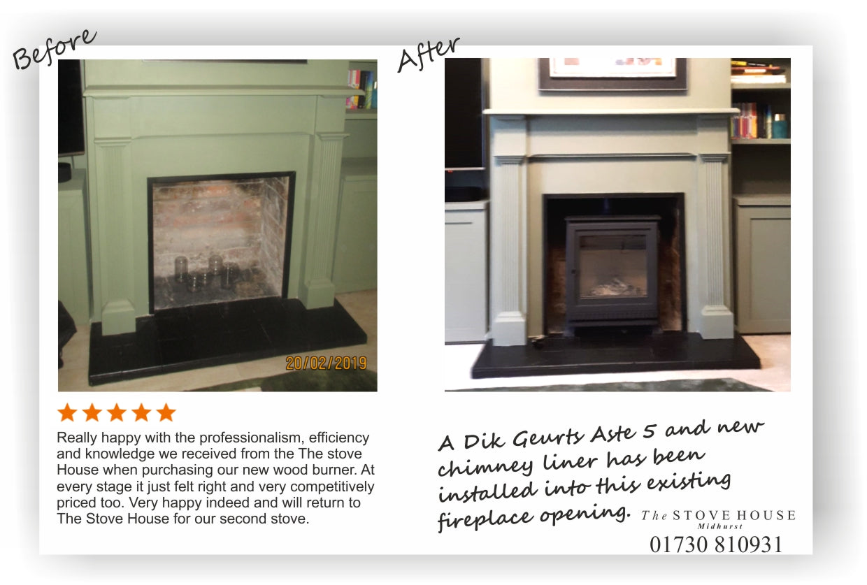 Dik Geurts Aste 5 Stove Supplied and installed by The Stove House, between Chichester and Haslemere. 01730 810931