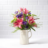 Sangria Postabloom bouquet | pink lilies, bright coloured flowers