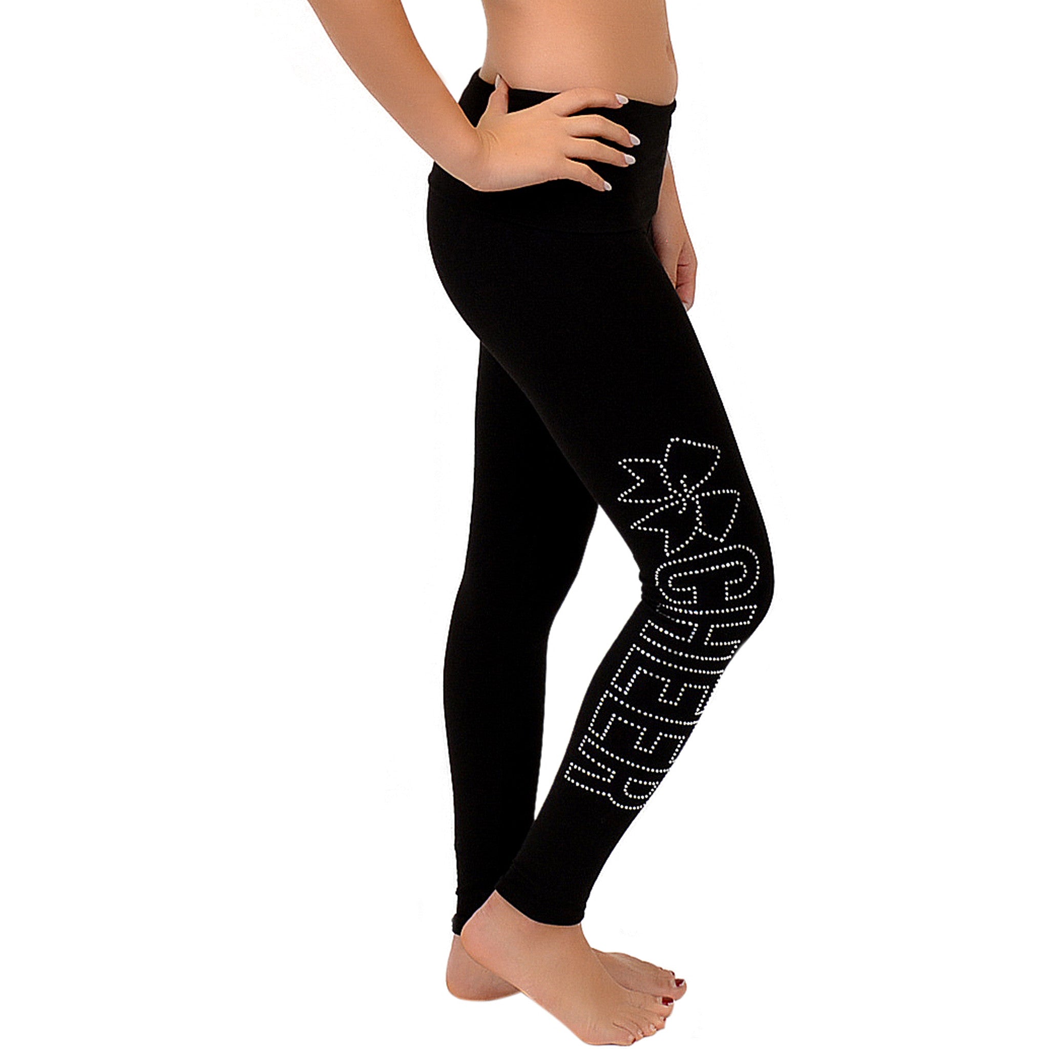 Women's Cheer Rhinestone Foldover Cotton Leggings