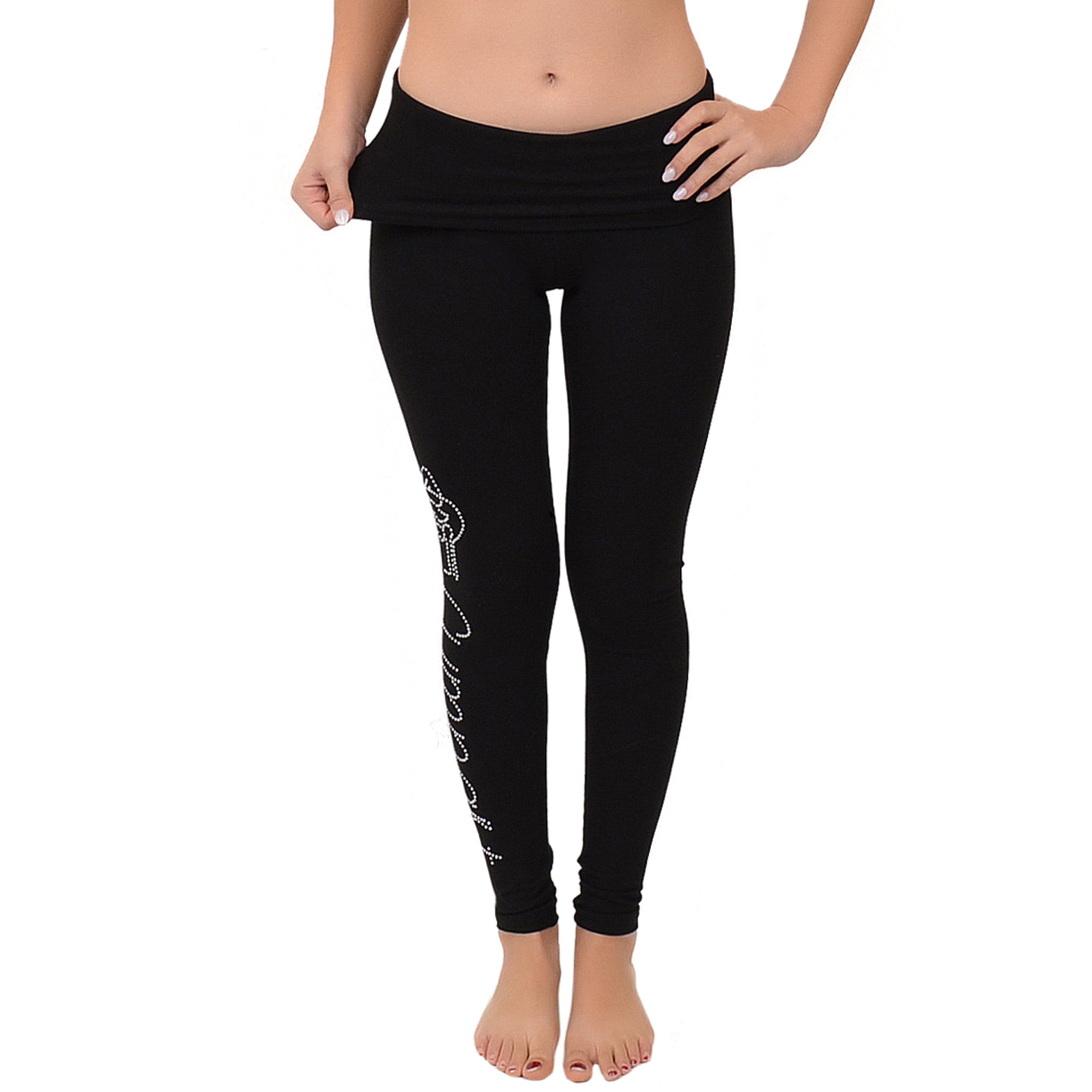 Women's Gymnastics Rhinestone Foldover Cotton Leggings