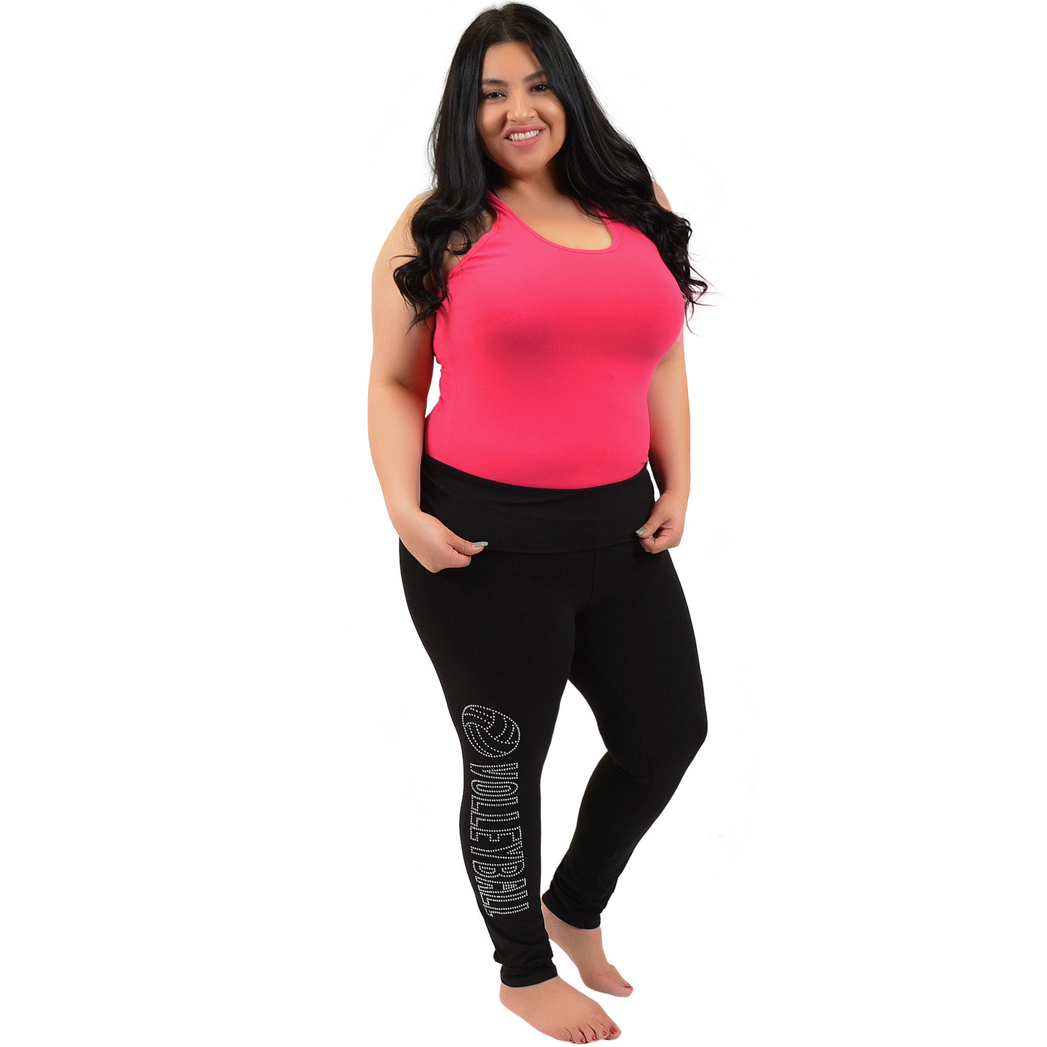 Teamwear Volleyball Rhinestone Foldover Cotton Leggings