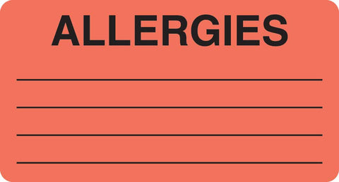 MAP1630 ALLERGIES- Fluorescent Red 3" X 1-1/8" (Roll of 320) - Nationwide Filing Supplies