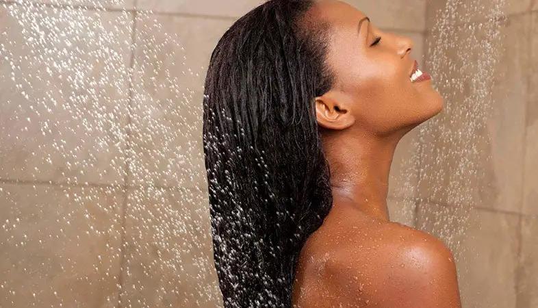 portrait of woman washing hair