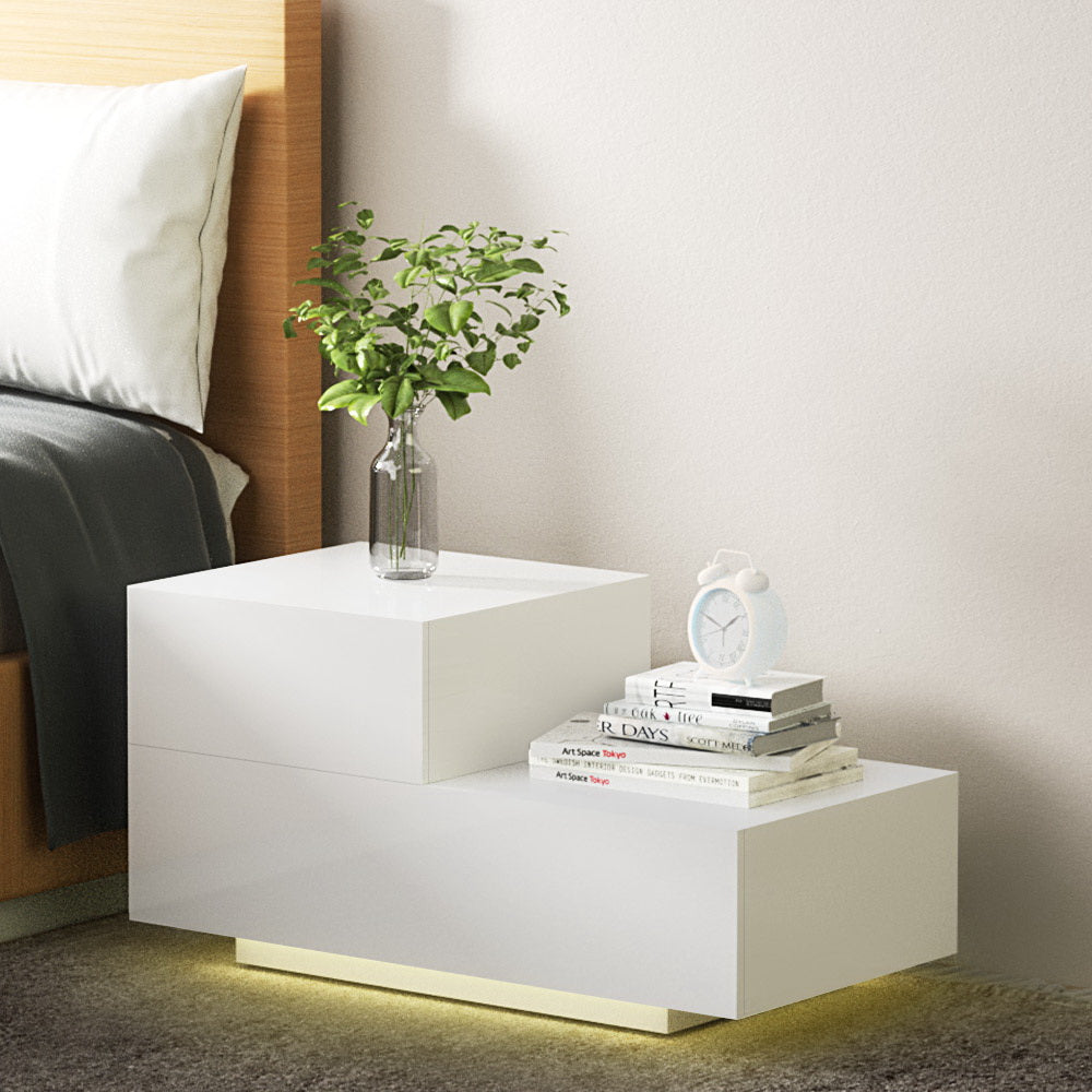 white high gloss side table with drawer