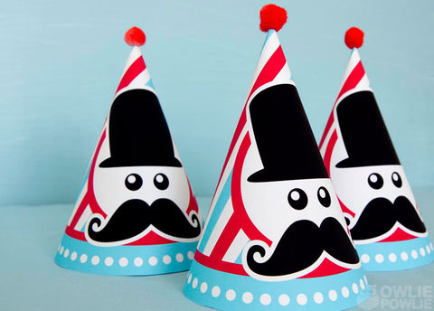 mustache party hats red aqua black