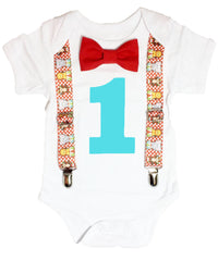 circus first birthday outfit number one bow tie and suspenders boy