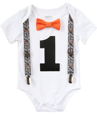 hunting real tree first birthday outfit baby boy