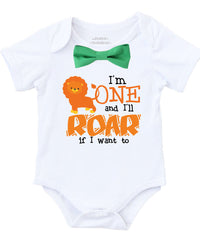 jungle first birthday shirt with lion green orange bow tie