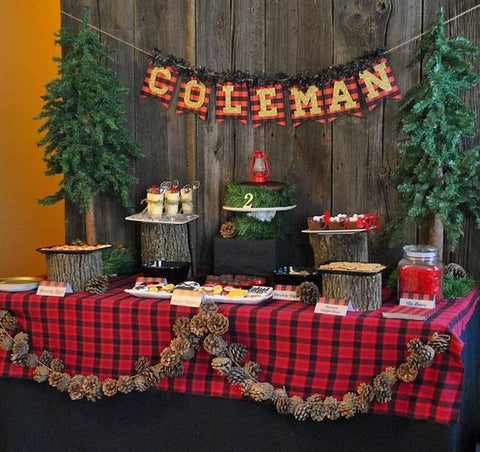 lumberjack first birthday party dessert table ideas
