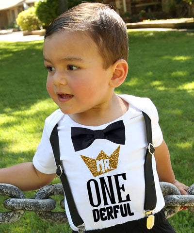 mr onederful first birthday outfit baby boy black and gold cake smash