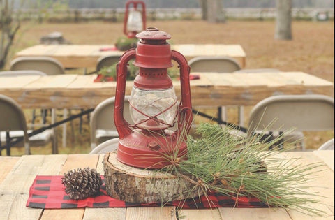 rustic lumberjack party centerpiece table decoration lantern