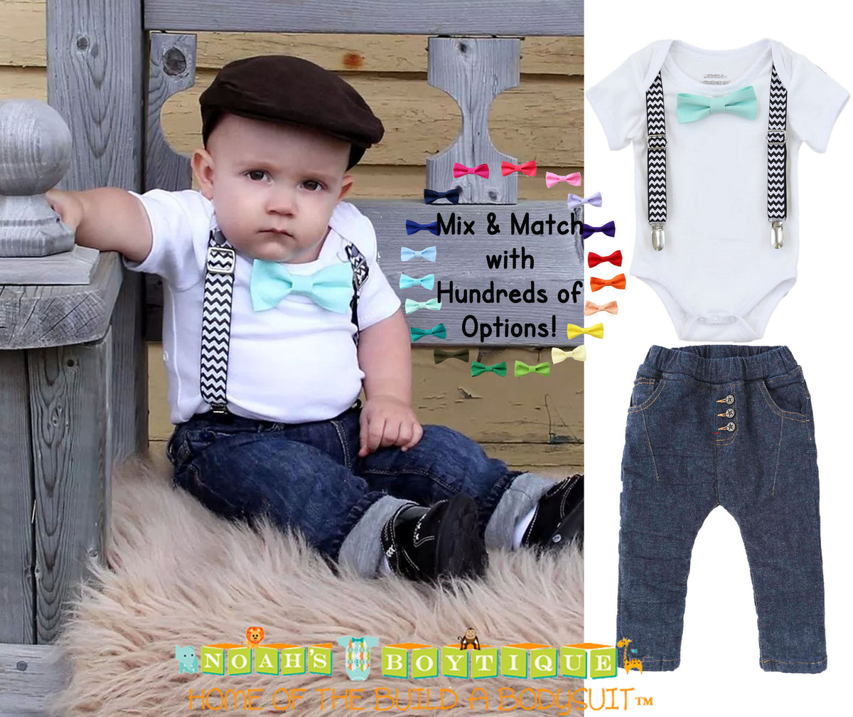 infant suspenders and bow tie outfit
