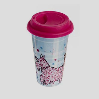 Pink and Blue thermal travel mug with pink Scottie dog