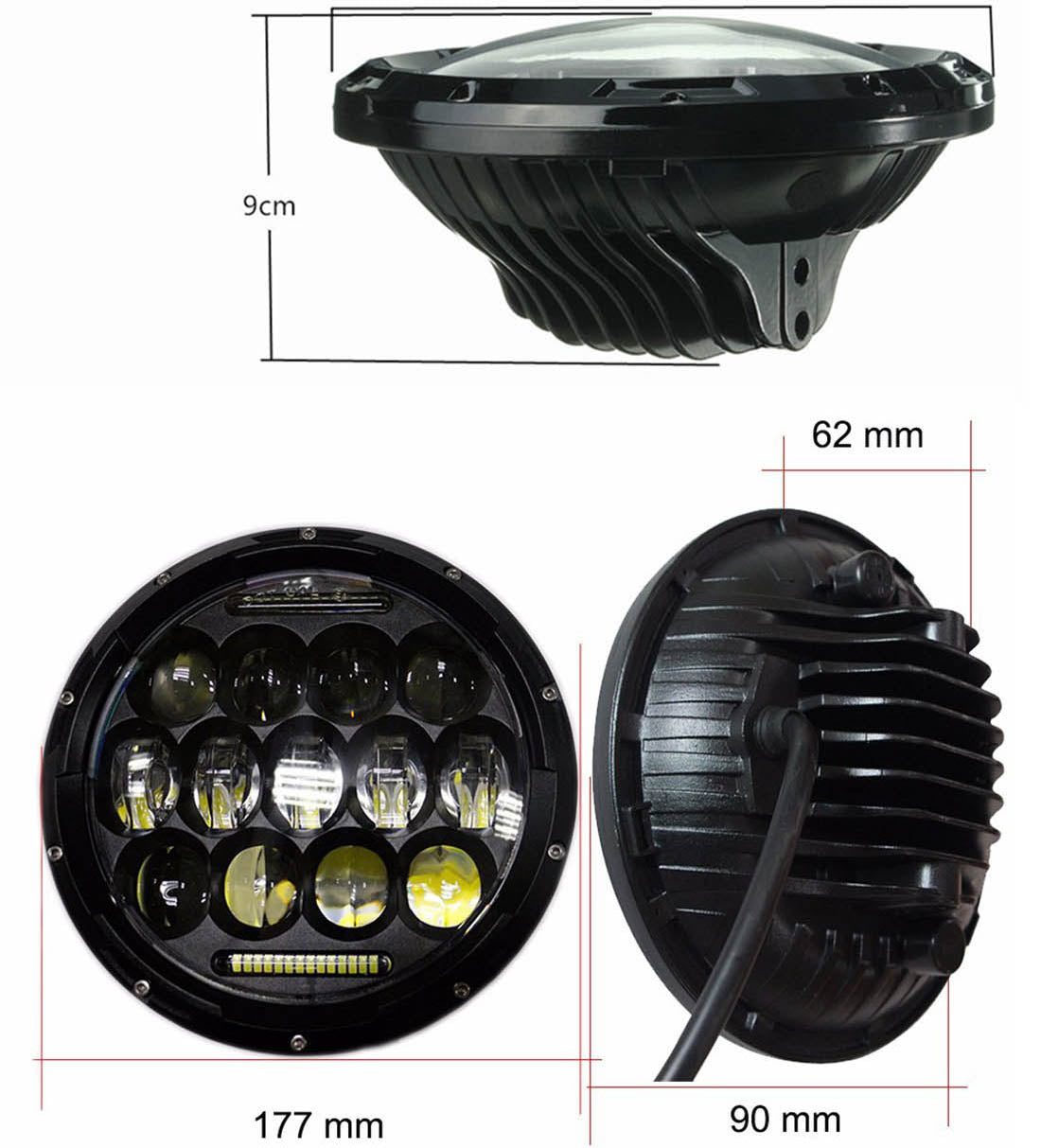 Jeep Black LED Headlights Size