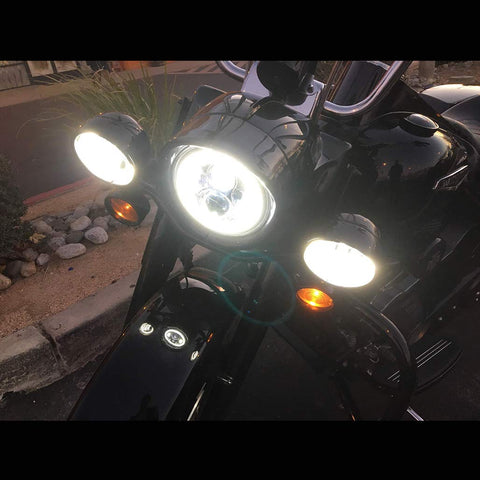 Indian Motorcycle 7 Inch LED Headlights with White Halo and Turn Signal Lights + 4.5 Inch LED Halo Fog Lights