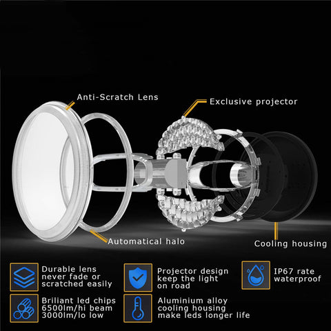 7 Inch LED Headlight With Halo DRL Hi/Lo Beam & 4.5 Inch LED Halo Fog Lights for Indian Motorcycles