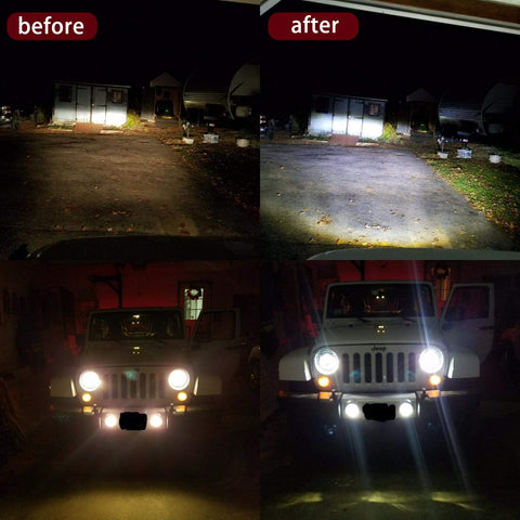 Jeep wrangler JK LED Headlights Before & After