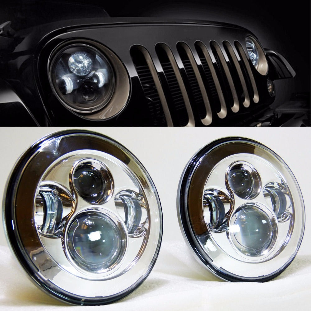 Silver Jeep wrangler JK LED Headlights