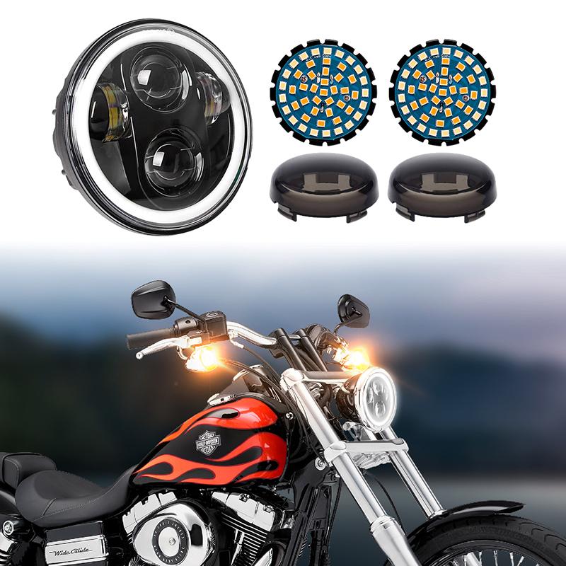 5 3/4 5.75 Motorcycle LED Headlights with Amber White Halo For H-arley D-avidson Street Bob Super Wide Glide Sportster Iron 883 