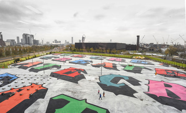 View Of Ben Eine Artwork with London Skyline.