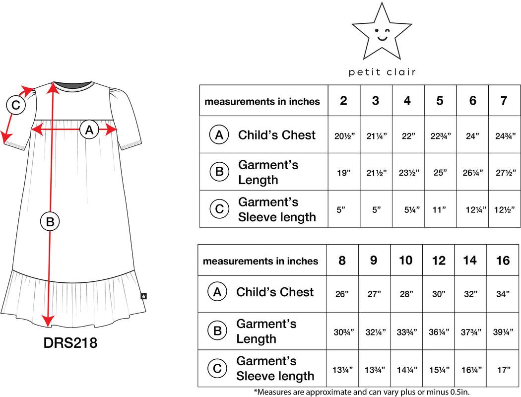Light Stretch Denim Dress Size Chart