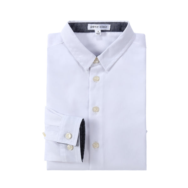Boys Navy Textured Contrast Collar Shirt