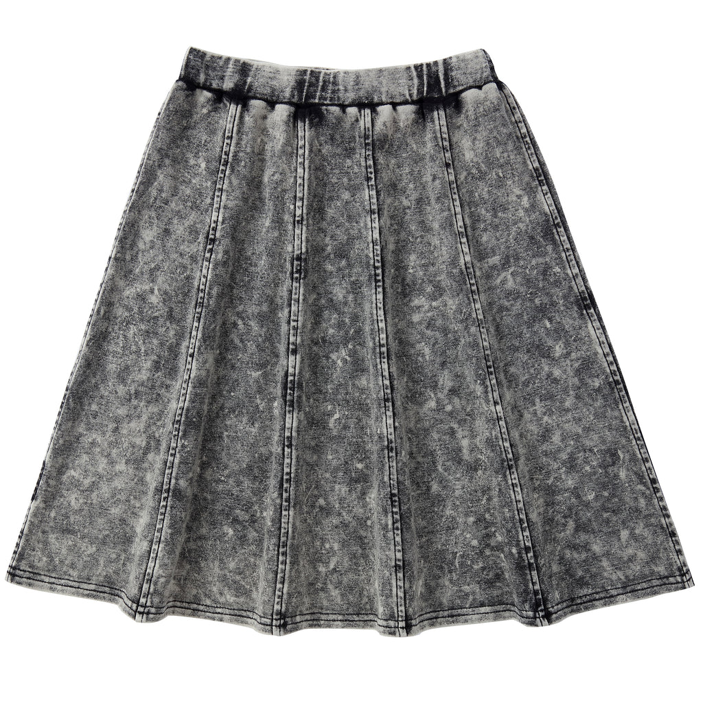 Grey Stretch Denim Paneled Skirt