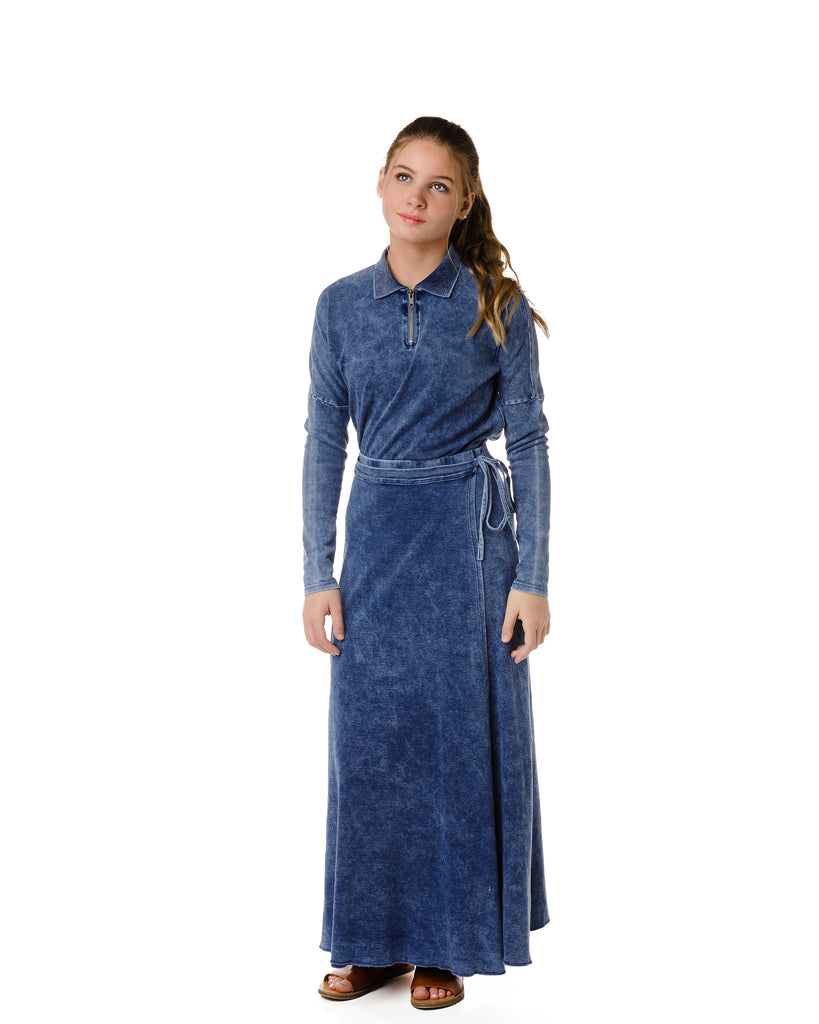 Blue Stretch Denim Maxi Wrap Skirt