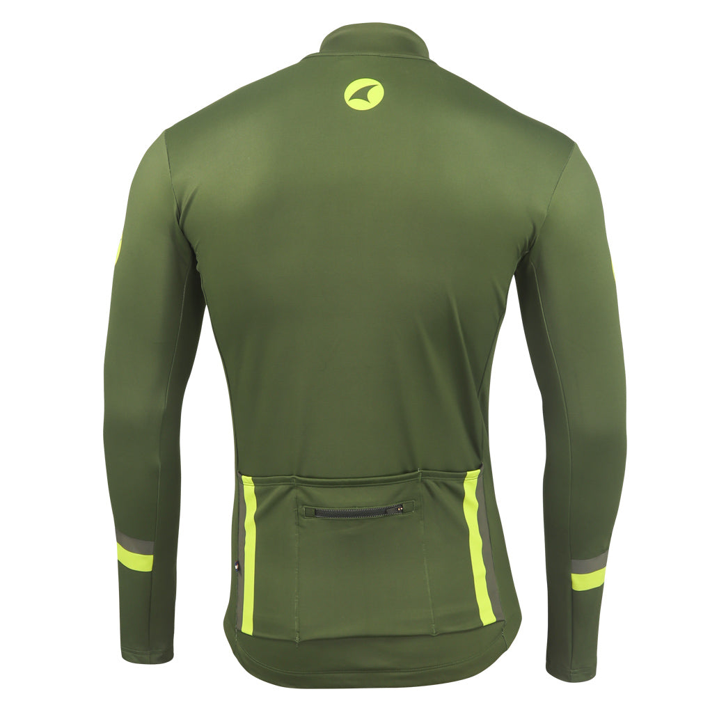Men's Long Sleeve Thermal Cycling Jersey - Alpine Back View #color_winter-moss