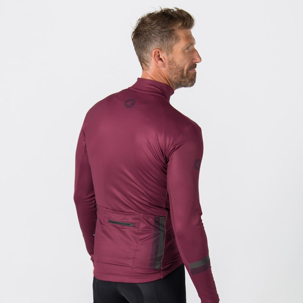 Men's Long Sleeve Thermal Cycling Jersey - Alpine Back View #color_mulberry