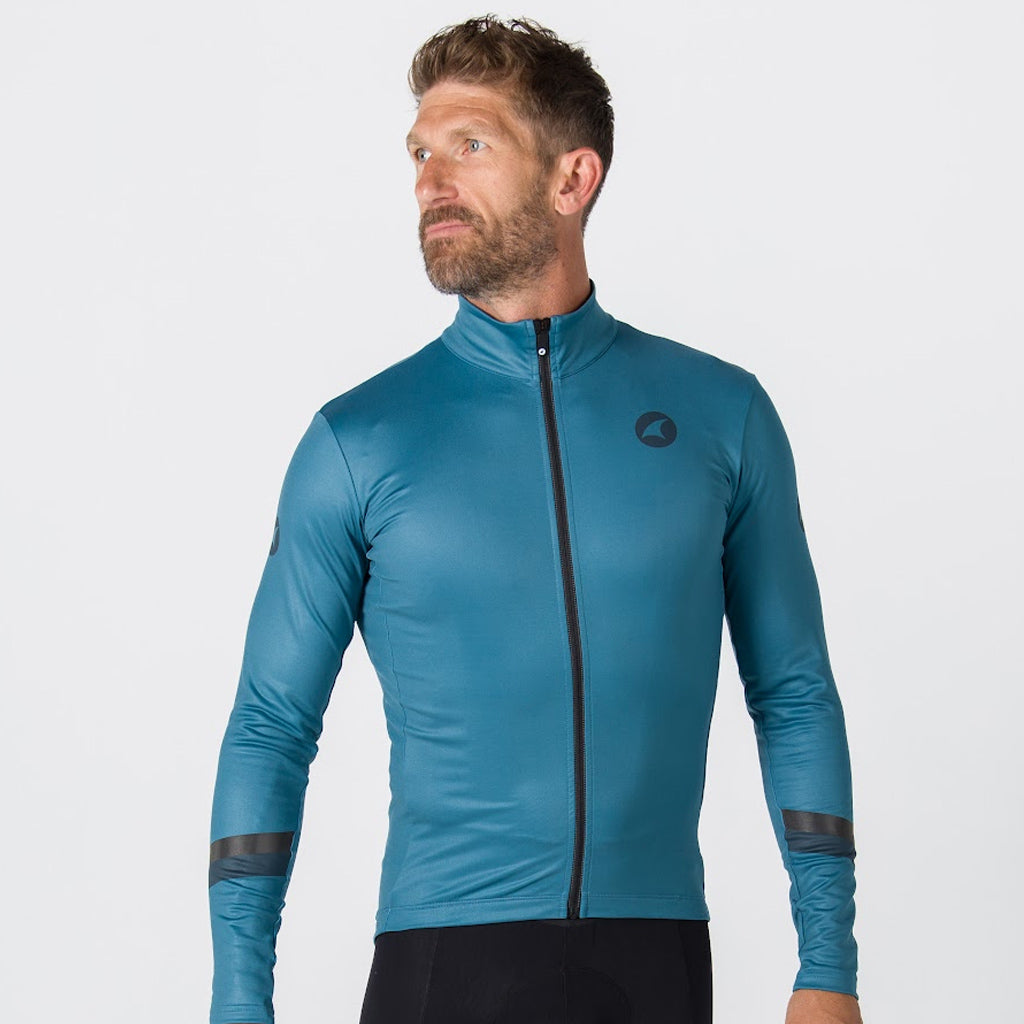 Men's Long Sleeve Thermal Cycling Jersey - Alpine On Body Front View #color_poseidon