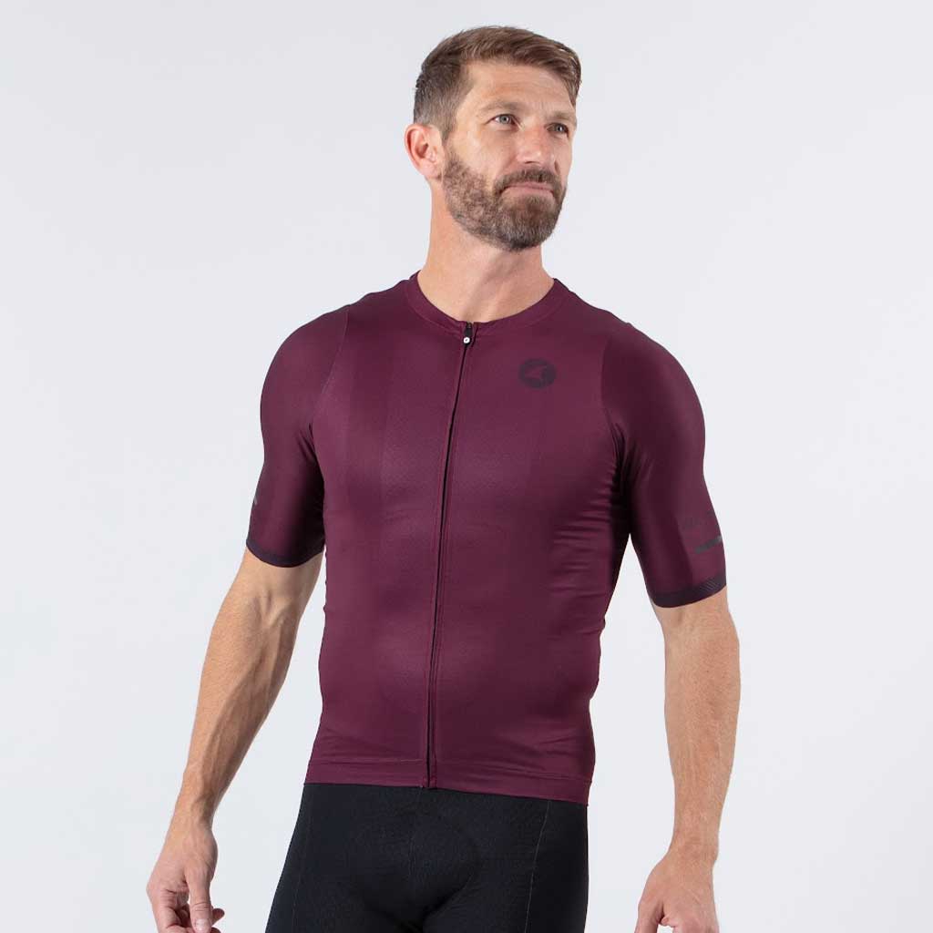 Best Cycling Jerseys for Men On Body Front View #color_mulberry