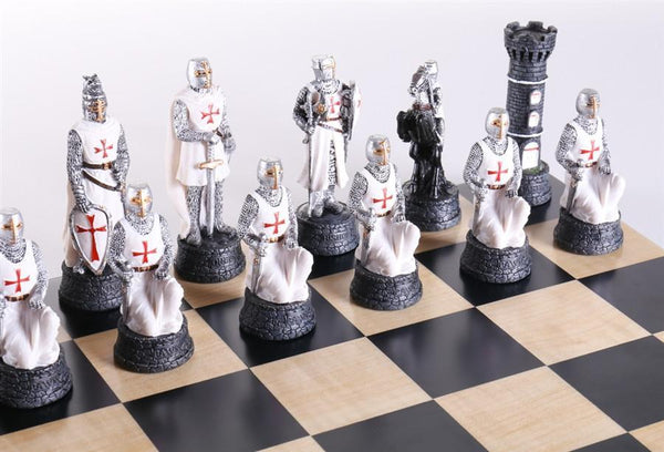 MEDIEVAL TIMES CRUSADE BUSTS chess set Gold Silver EBONY BLACK & MAPLE BOARD 17" 