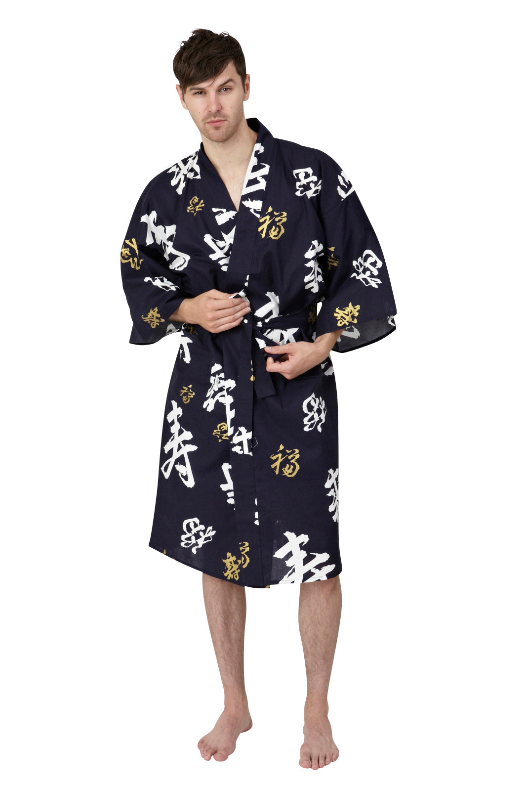 Japanese 36"L Cotton Happi Coat Kimono Robe Ancient Coin Black Made in Japan 