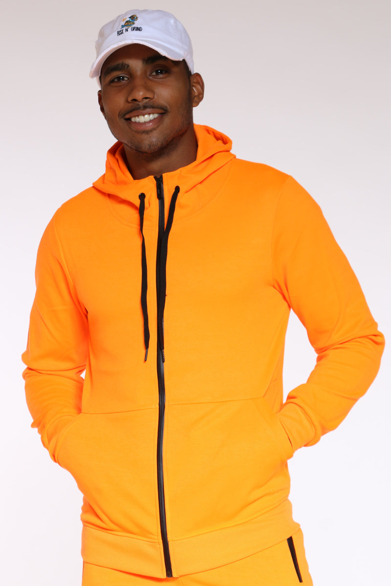 orange tech fleece hoodie